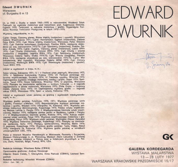 Edward Dwurnik. Painting Exhibition. Kordegarda Gallery. Catalog
