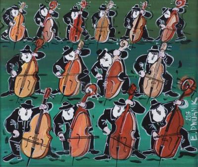 14 double bass players