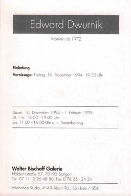 Edward Dwurnik. Arbeiten ab 1972. Galerie Walter Bischoff. Stuttgart. Invitation card